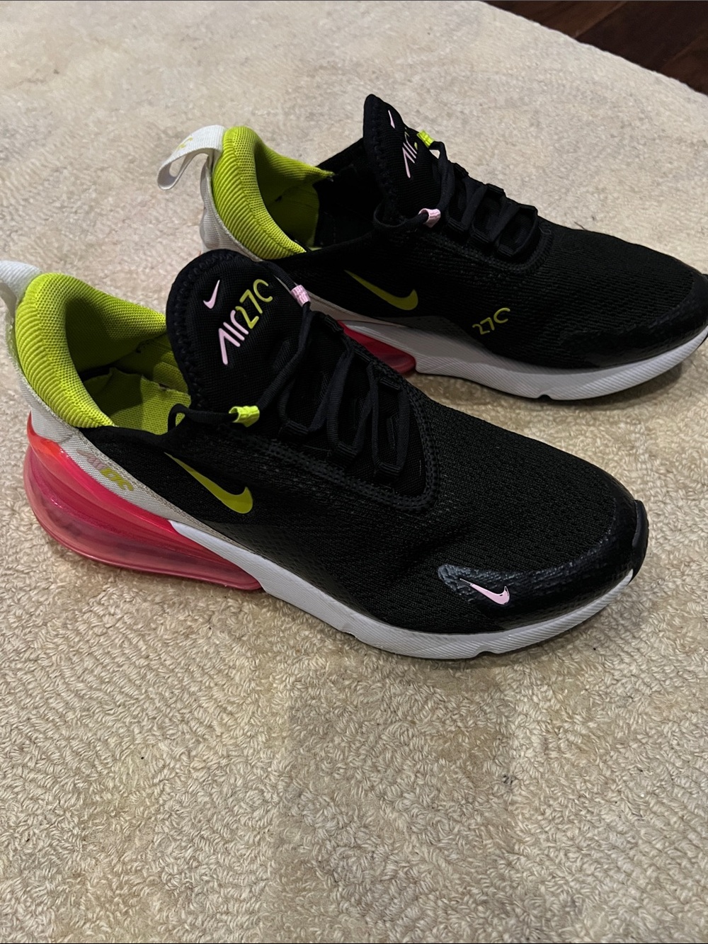 Nike Black Athletic Shoes with Pink and Lime Accents